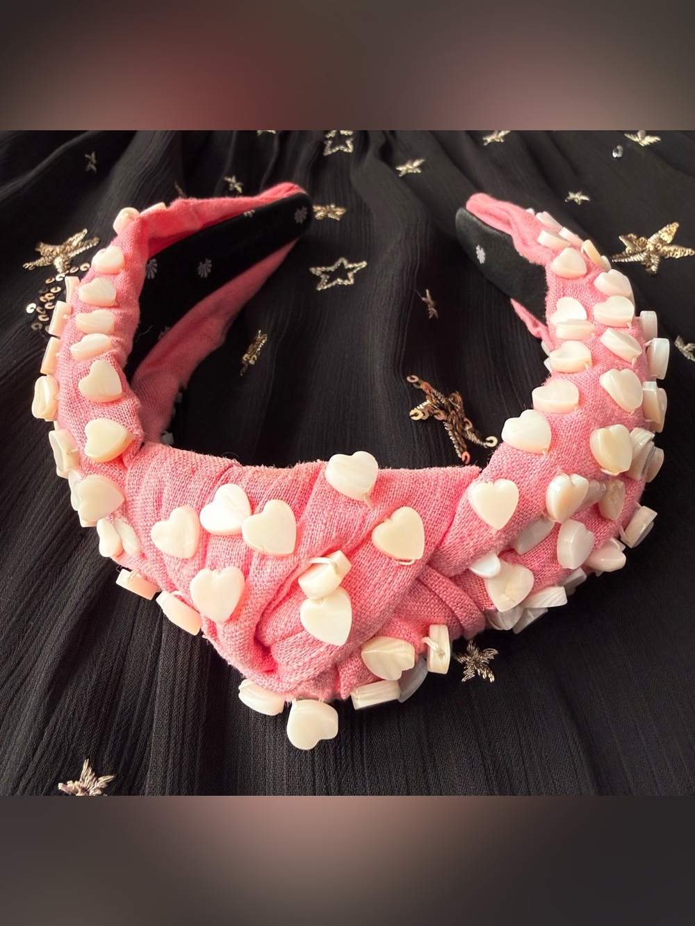 Lele Sadoughi Heart-Studded Linen Headband